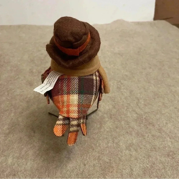 Harvest Autumn Fall Fabric Felt Birds Set 2 Birds Plaid Scarf Hat Holiday Decor - Picture 12 of 16